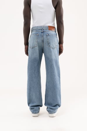 Erkek Oversize Baggy Yıkamalı Jean Pantolon Mavi