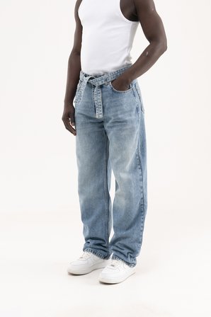 Erkek Oversize Baggy Yıkamalı Jean Pantolon Mavi