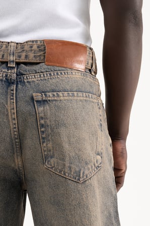 Erkek Oversize Baggy Yıkamalı Jean Pantolon Açık Kahverengi
