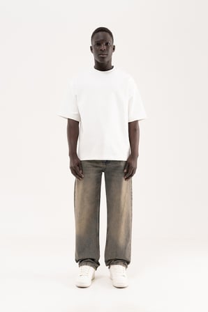Erkek Oversize Baggy Yıkamalı Jean Pantolon Açık Kahverengi