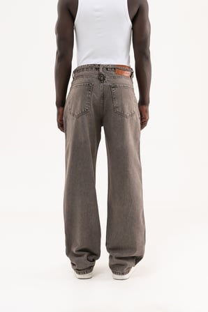 Erkek Oversize Baggy Yıkamalı Jean Pantolon Gri