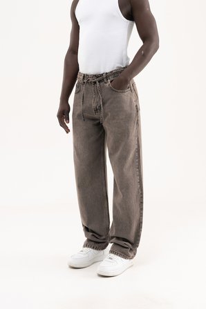 Erkek Oversize Baggy Yıkamalı Jean Pantolon Gri