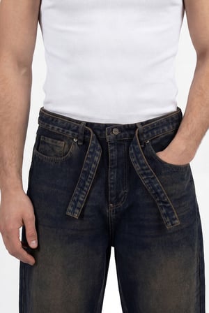 Erkek Oversize Baggy Yıkamalı Jean Pantolon Kahverengi-Mavi
