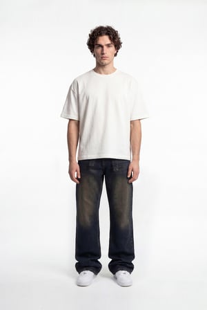 Erkek Oversize Baggy Yıkamalı Jean Pantolon Kahverengi-Mavi