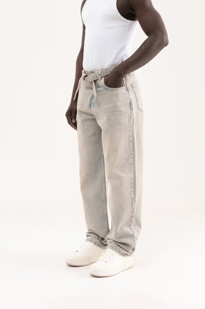 Erkek Oversize Baggy Yıkamalı Jean Pantolon Mavi