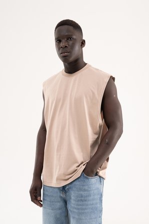 Erkek Oversize Bisiklet Yaka Basic Atlet Taş