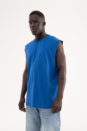 Erkek Oversize Bisiklet Yaka Basic Atlet Saks Mavi