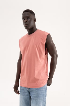 Erkek Oversize Bisiklet Yaka Basic Atlet Mercan