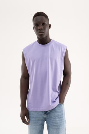 Erkek Oversize Bisiklet Yaka Basic Atlet Lila