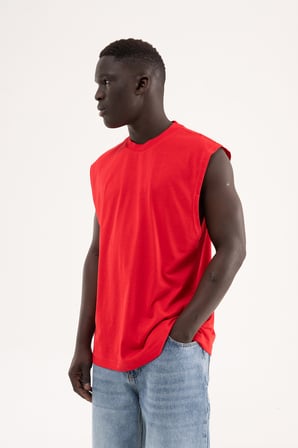 Erkek Oversize Bisiklet Yaka Basic Atlet Kırmızı