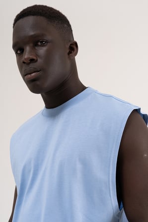 Erkek Oversize Bisiklet Yaka Basic Atlet Bebe Mavi