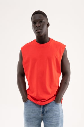 Erkek Oversize Bisiklet Yaka Basic Atlet Nar