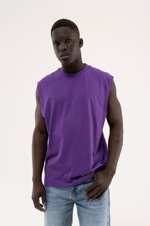 Erkek Oversize Bisiklet Yaka Basic Atlet Açık Mor