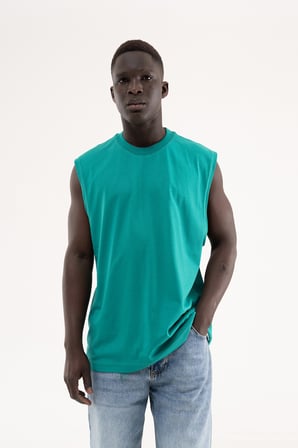 Erkek Oversize Bisiklet Yaka Basic Atlet Benetton Yeşili