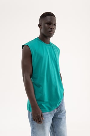 Erkek Oversize Bisiklet Yaka Basic Atlet Benetton Yeşili