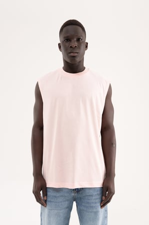 Erkek Oversize Bisiklet Yaka Basic Atlet Toz Pembe