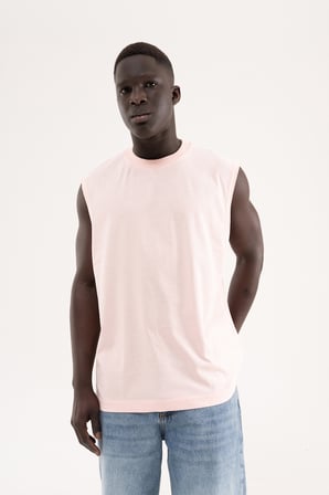 Erkek Oversize Bisiklet Yaka Basic Atlet Toz Pembe
