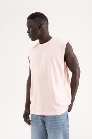Erkek Oversize Bisiklet Yaka Basic Atlet Toz Pembe