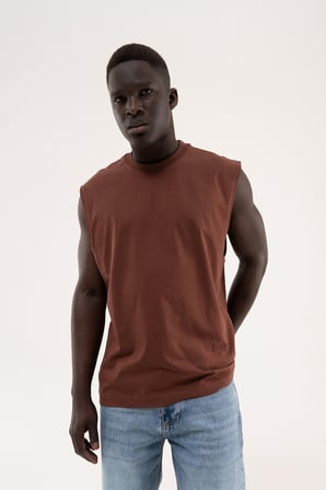 Erkek Oversize Bisiklet Yaka Basic Atlet Çikolata