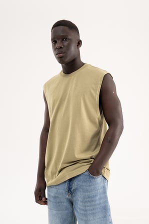 Erkek Oversize Bisiklet Yaka Basic Atlet Küf Yeşili