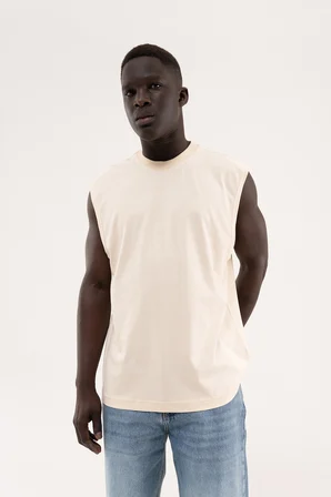 Erkek Oversize Bisiklet Yaka Basic Atlet Tereyağı