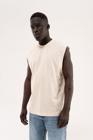 Erkek Oversize Bisiklet Yaka Basic Atlet Tereyağı