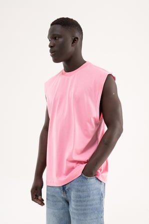 Erkek Oversize Bisiklet Yaka Basic Atlet Şeker Pembe