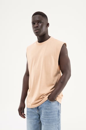 Erkek Oversize Bisiklet Yaka Basic Atlet Vizon