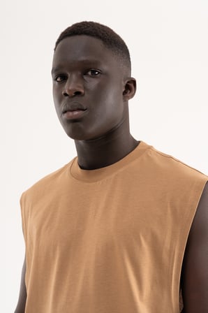 Erkek Oversize Bisiklet Yaka Basic Atlet Kapuçino