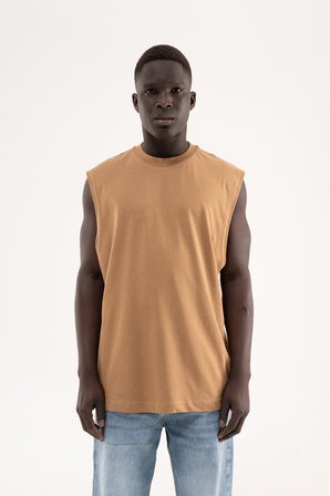 Erkek Oversize Bisiklet Yaka Basic Atlet Kapuçino