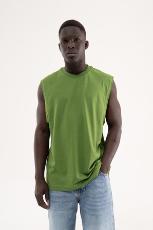 Erkek Oversize Bisiklet Yaka Basic Atlet Kale Yeşili