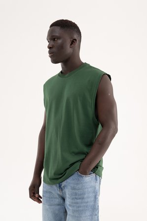 Erkek Oversize Bisiklet Yaka Basic Atlet Nefti Yeşili