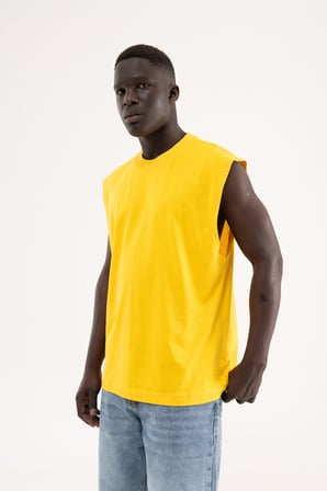 Erkek Oversize Bisiklet Yaka Basic Atlet Koyu Sarı