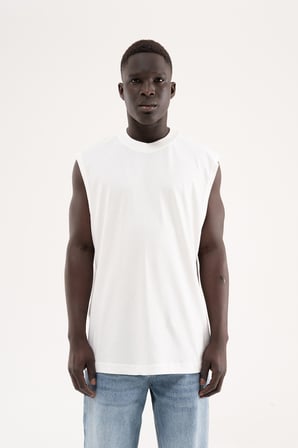 Erkek Oversize Bisiklet Yaka Basic Atlet Ekru