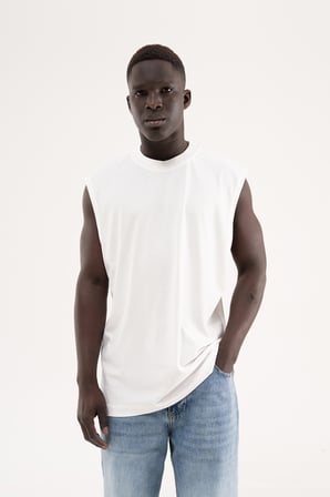 Erkek Oversize Bisiklet Yaka Basic Atlet Ekru