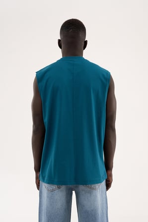 Erkek Oversize Bisiklet Yaka Basic Atlet Koyu Petrol