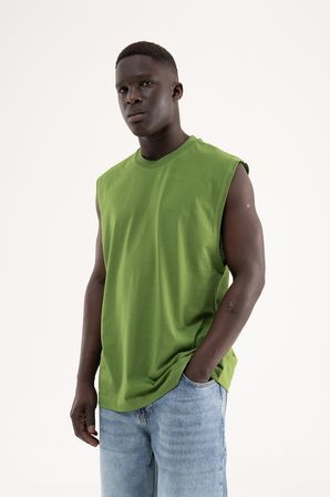 Erkek Oversize Bisiklet Yaka Basic Atlet Kale Yeşili