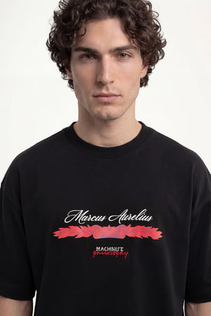Erkek Marcus Aurelius Oversize Tişört Siyah