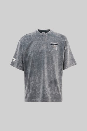 Erkek Abstract Movement Baskılı Yıkamalı Oversize Tişört Gri