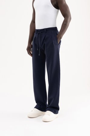 Erkek Çift Pilise Double Face Baggy Pantolon Gece Mavisi
