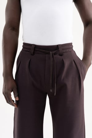 Erkek Çift Pilise Double Face Baggy Pantolon Koyu Kahverengi