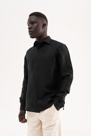 Erkek Basic Keten Gömlek Siyah