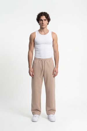 Erkek Önü Dikiş Detaylı Double Face Baggy Pantolon Açık Bej