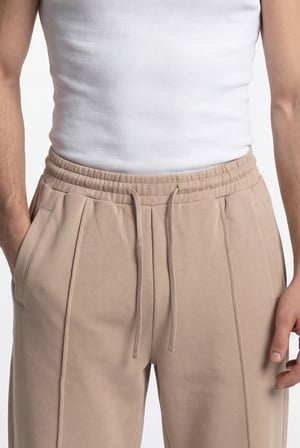 Erkek Önü Dikiş Detaylı Double Face Baggy Pantolon Açık Bej