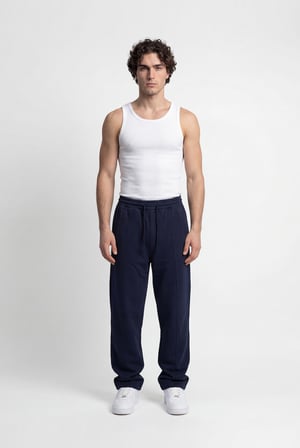 Erkek Önü Dikiş Detaylı Double Face Baggy Pantolon Gece Mavisi