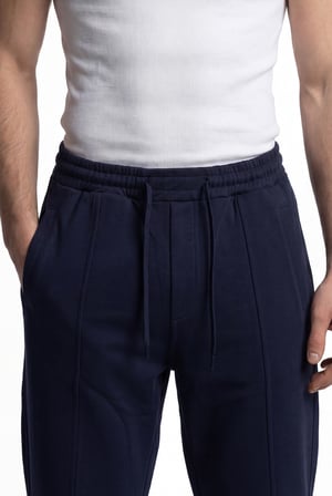 Erkek Önü Dikiş Detaylı Double Face Baggy Pantolon Gece Mavisi