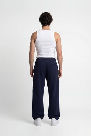 Erkek Önü Dikiş Detaylı Double Face Baggy Pantolon Gece Mavisi