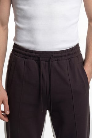 Erkek Önü Dikiş Detaylı Double Face Baggy Pantolon Koyu Kahverengi