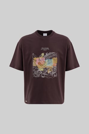 Erkek Palermo Nakışlı Oversize Tişört Kahverengi