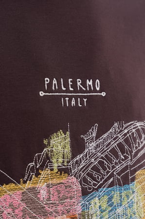 Erkek Palermo Nakışlı Oversize Tişört Kahverengi